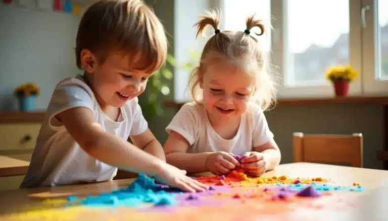 enfants jeu sable couleur