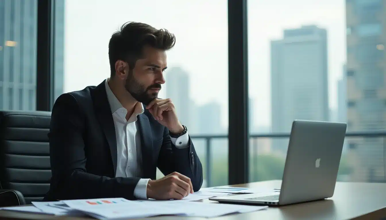 entrepreneur reflechissant bureau modern