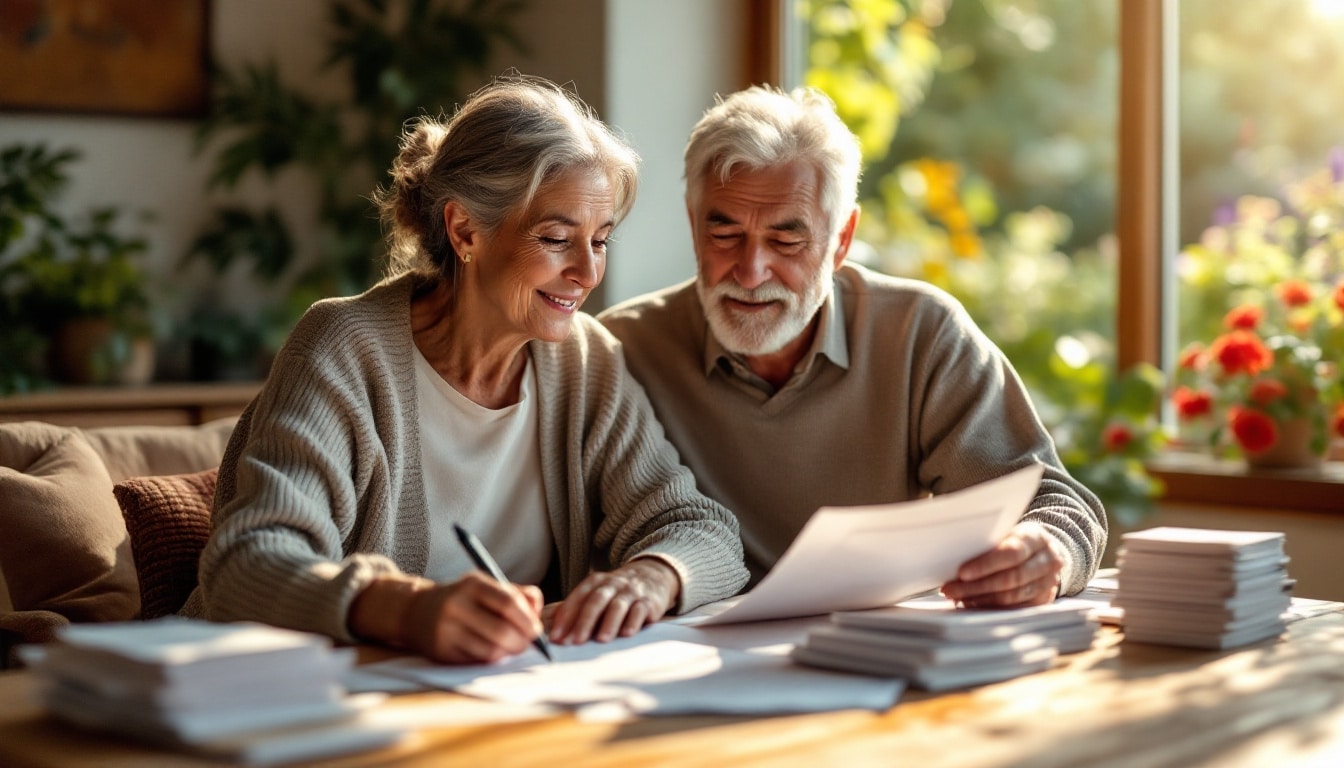 couple senior documents financiers